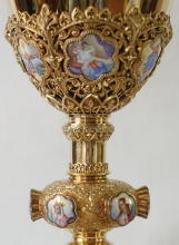 Solid silver gilt antique French Marian Gothic Chalice.